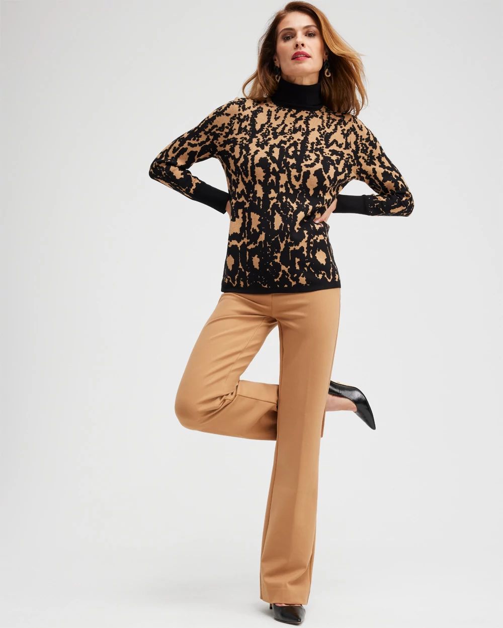 Jacquard Animal Print Turtleneck Sweater