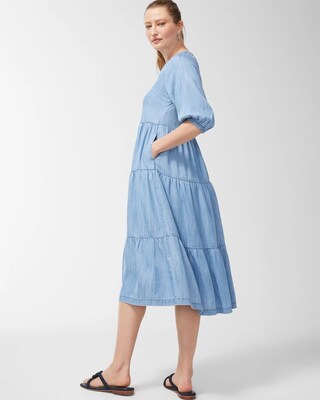 Tencel Puff Sleeve Tiered Dress