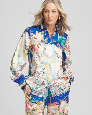 Faux Silk Coastal Collared Shirt click to view larger image.