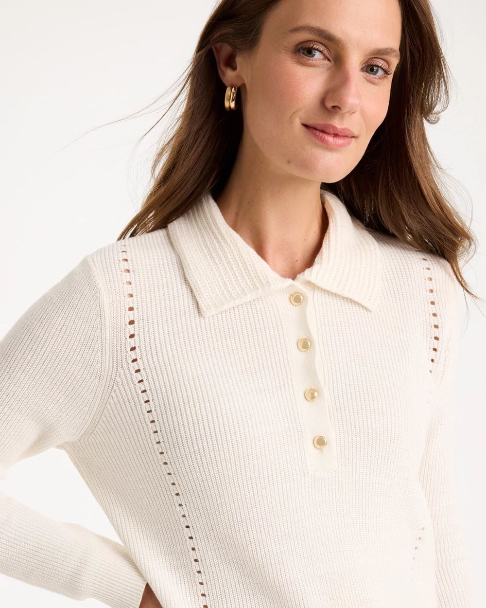 Long-Sleeve Pullover Polo Sweater click to view larger image.