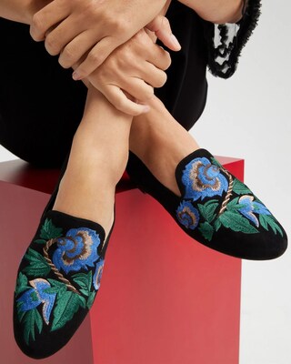 Vegan Suede Floral Embroidered Loafers