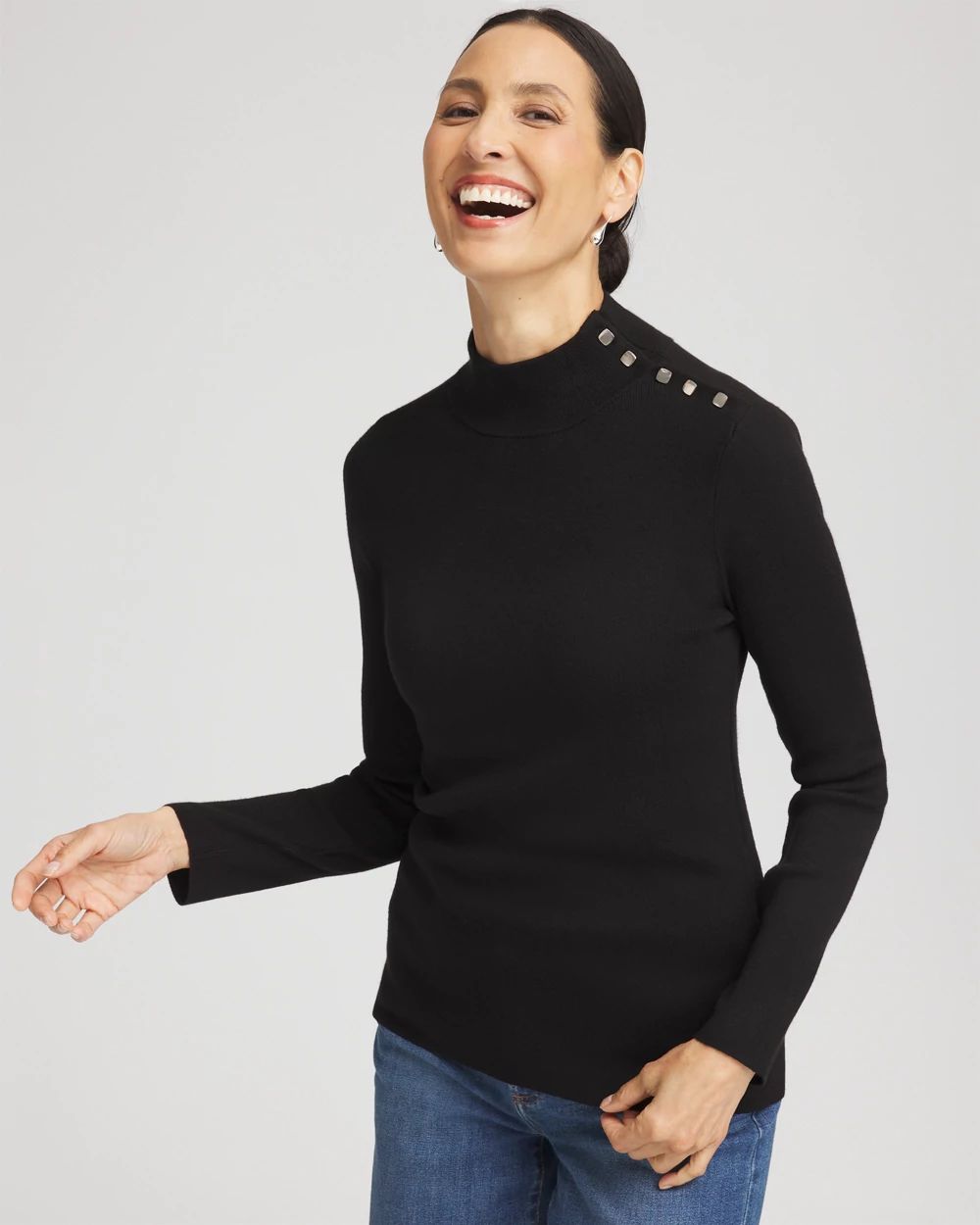 Ecovero™ Button Mock Neck Sweater