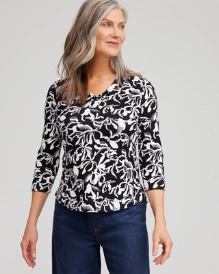 Abstract Print V-neck 3/4 Sleeve Tee