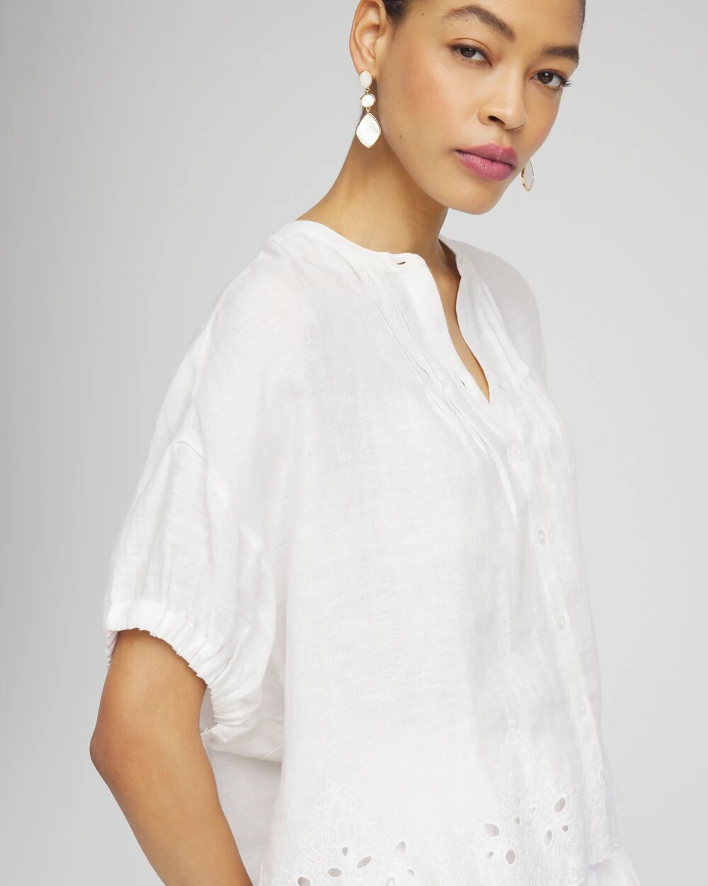 Pintuck Dolman Sleeve Linen Shirt
