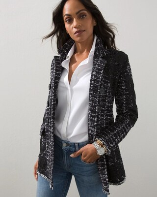 Embroidered Plaid Sweater Blazer