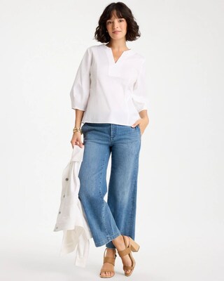 Poplin Cotton 3/4 Sleeve Popover click to view larger image.
