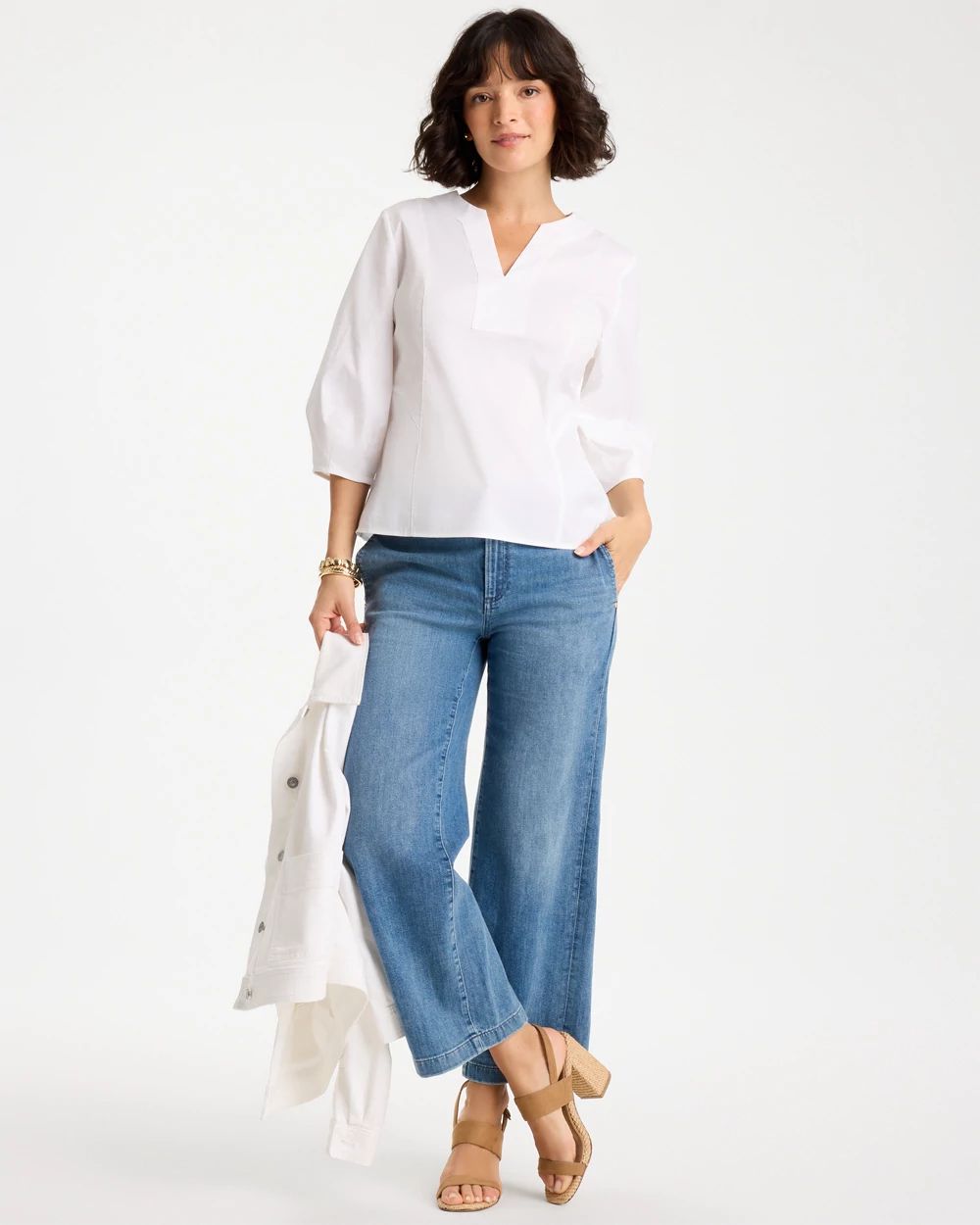 Poplin Cotton 3/4 Sleeve Popover