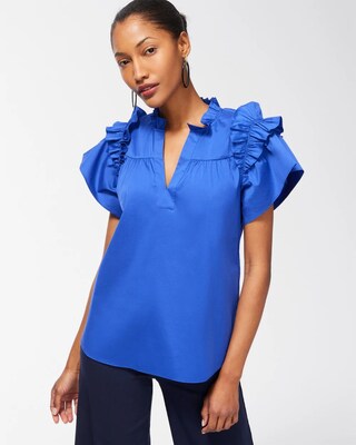 Poplin Ruffle Sleeve Top