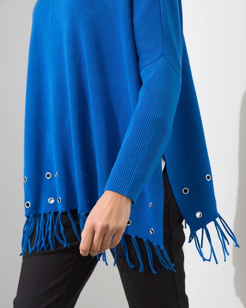 Blue Embellished Sweater Poncho