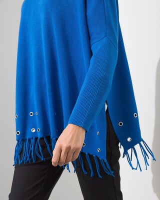 Blue Embellished Sweater Poncho