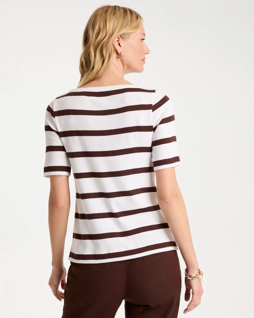 Striped Pima Elbow Sleeve Tee click to view larger image.