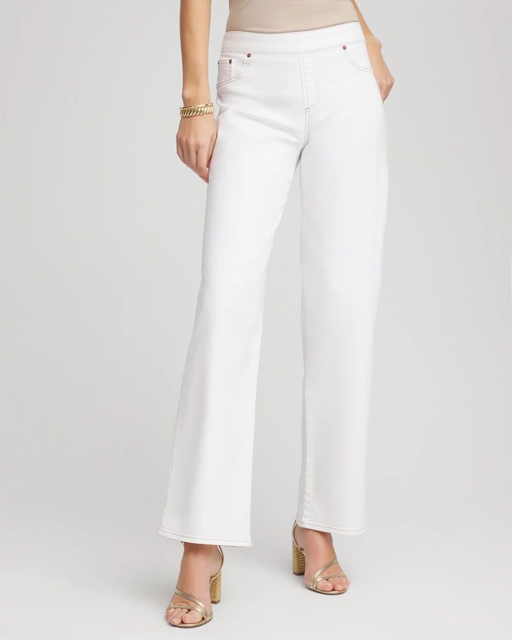 Seeded Pull-On Wide-Leg Jeans