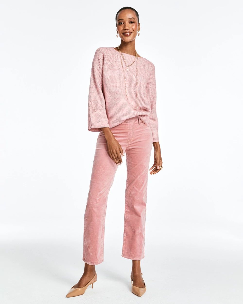 Velveteen Pull-On Flared Jeans