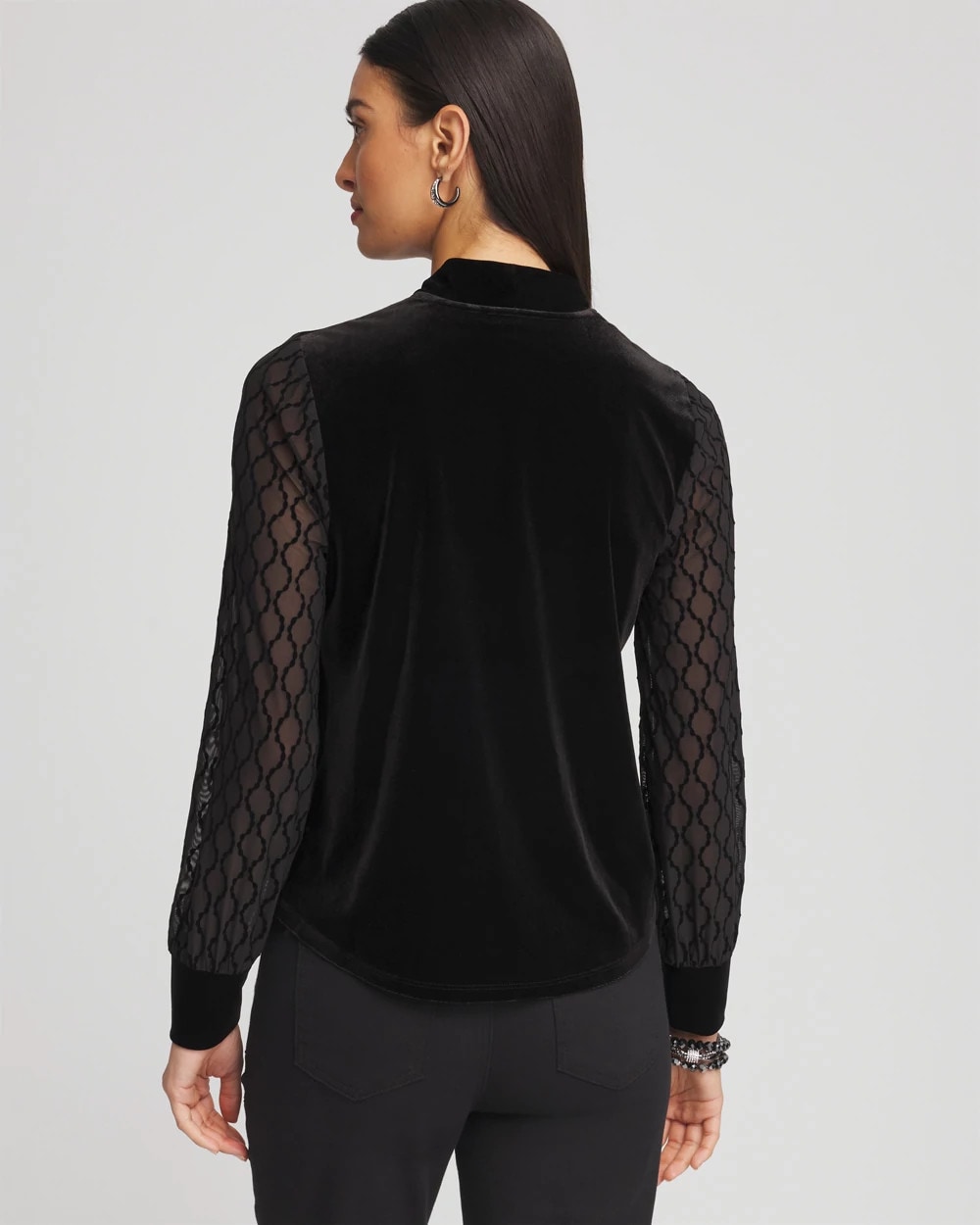 Velvet V-neck Long Sleeve Top