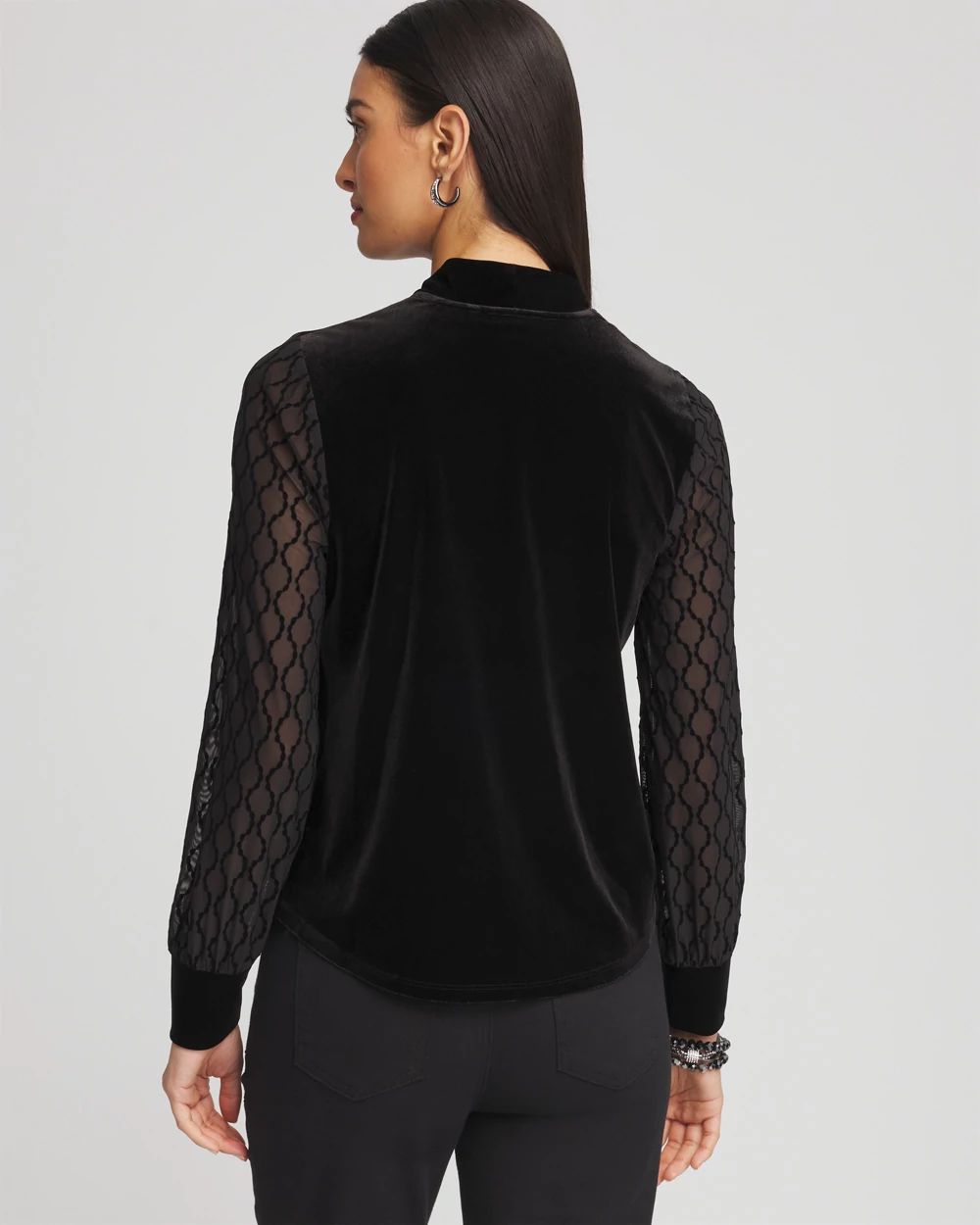 Velvet V-neck Long Sleeve Top