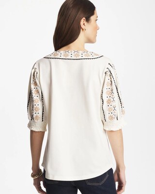 Embroidered Smocked-Sleeve Tee click to view larger image.