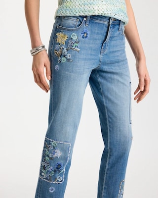 Floral Patchwork Girlfriend Crop Jeans click to view larger image.