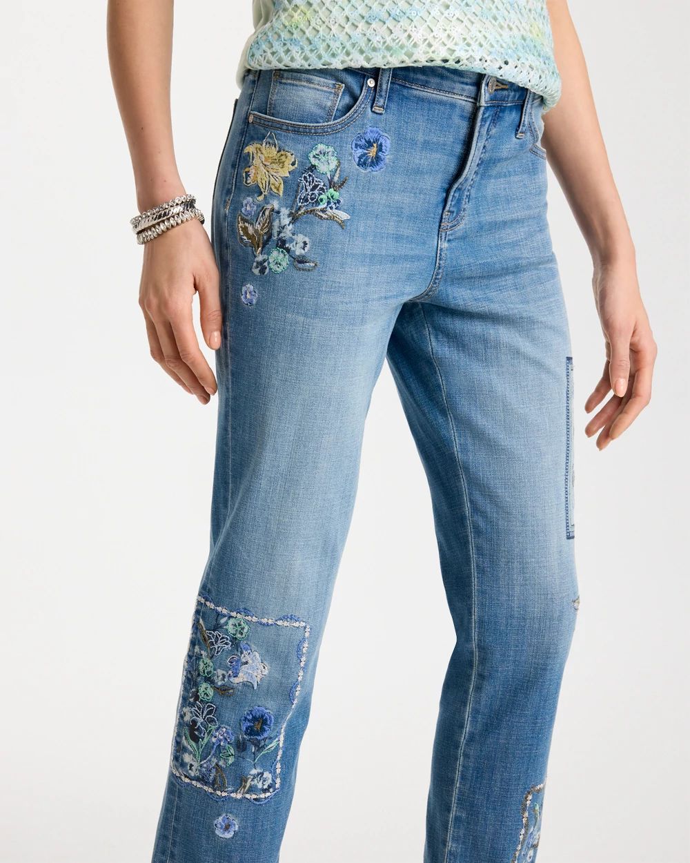 Floral Patchwork Girlfriend Crop Jeans