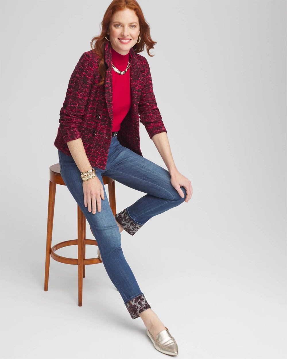 Tweed Double-Breasted Sweater Blazer
