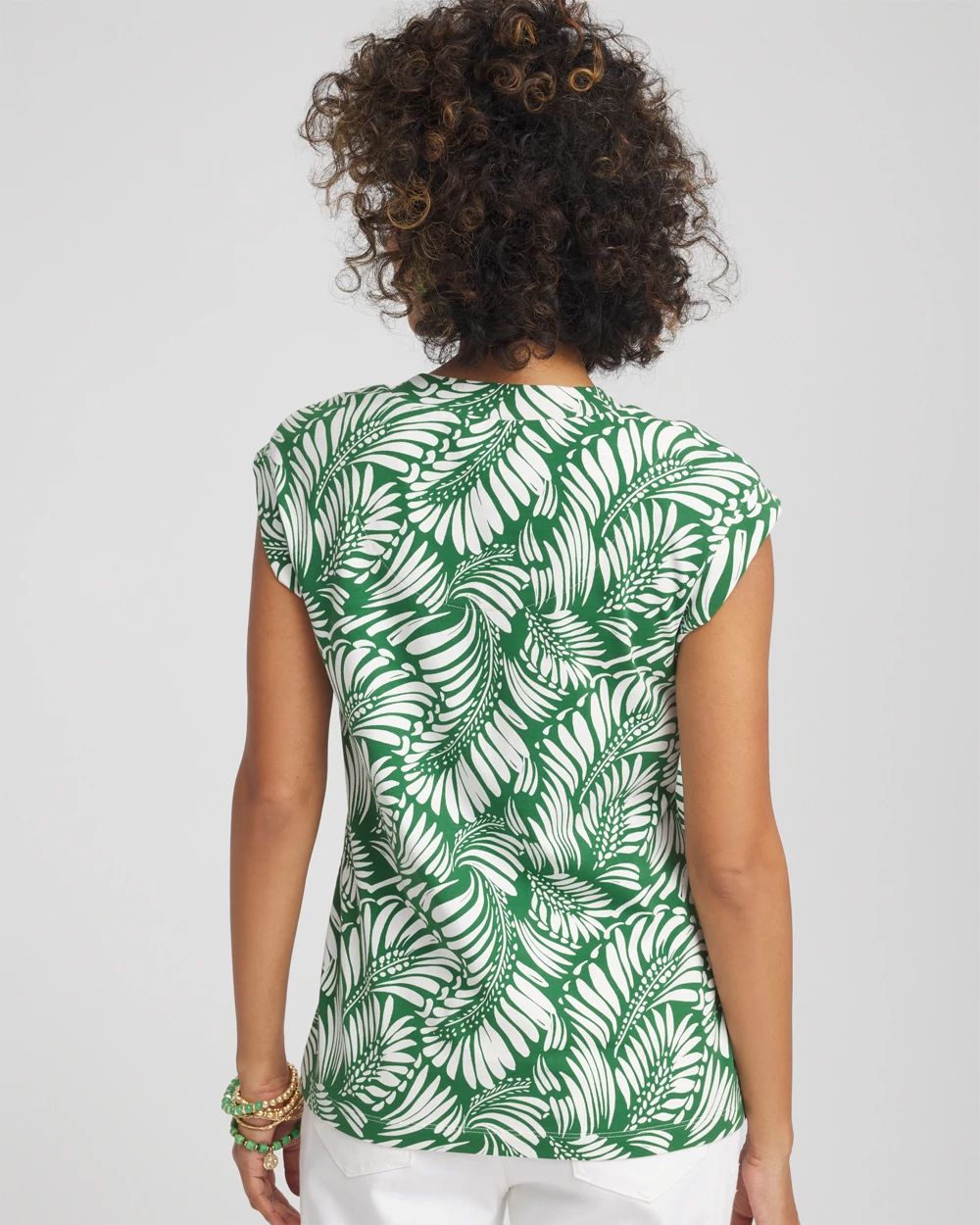 Palm-Frond-Print Cap-Sleeve Top click to view larger image.