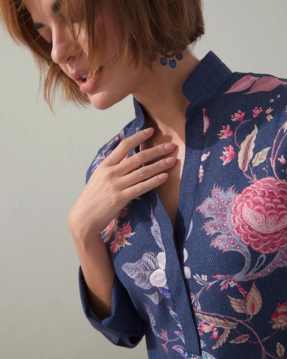 No-Iron Stretch Flower Print Tunic