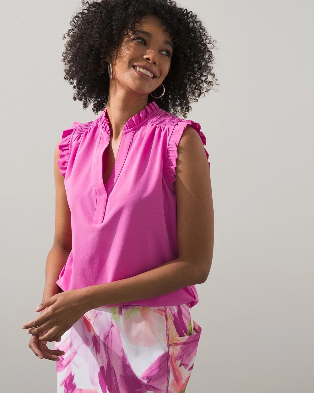 Zenergy UPF Smocked Ruffle Top