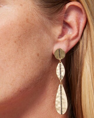 Gold Tone Leaf Linear Earrings