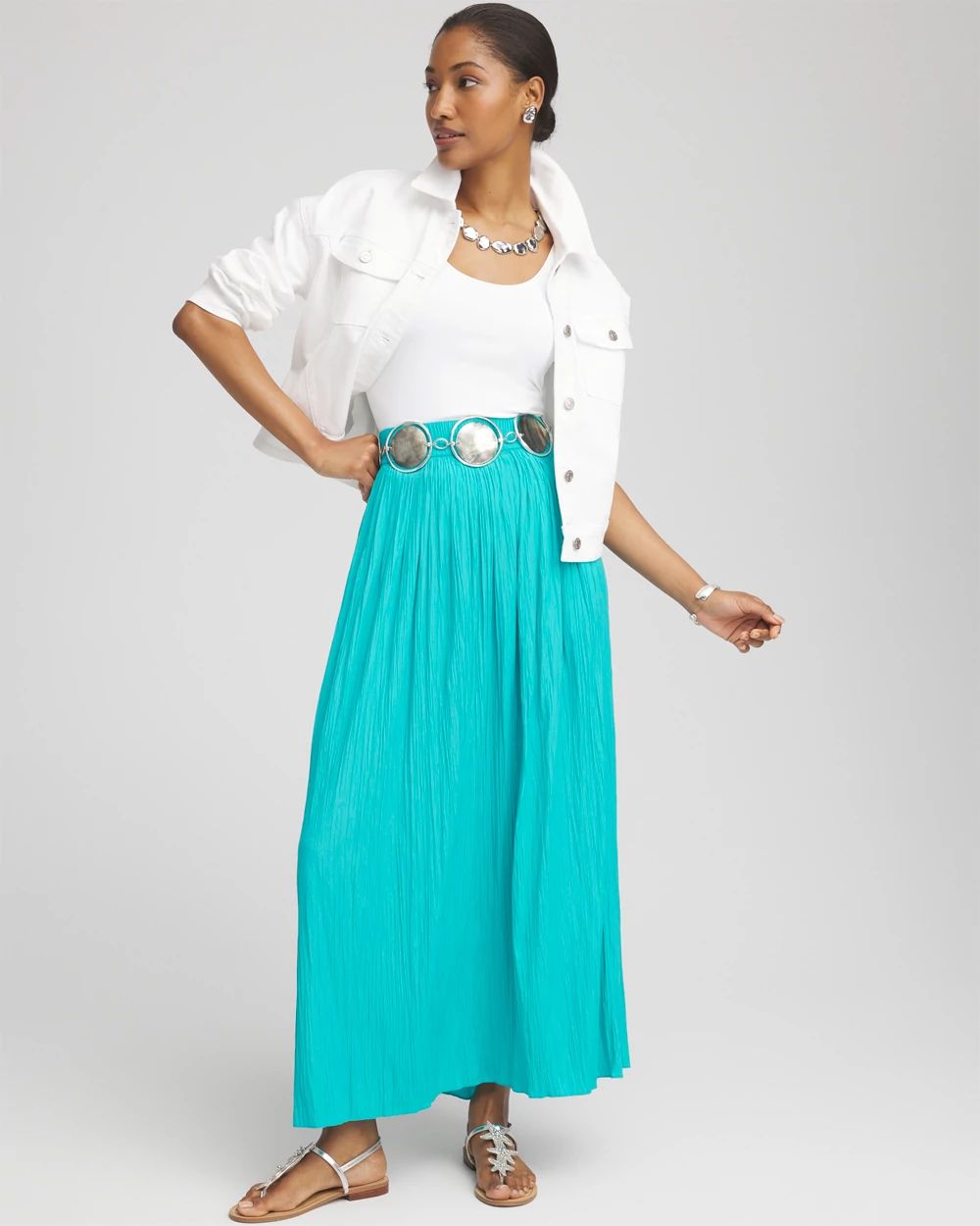Pull-on Pleated Maxi Skirt