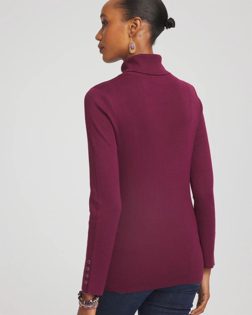 Ecovero™ Button Cuff Turtleneck Sweater
