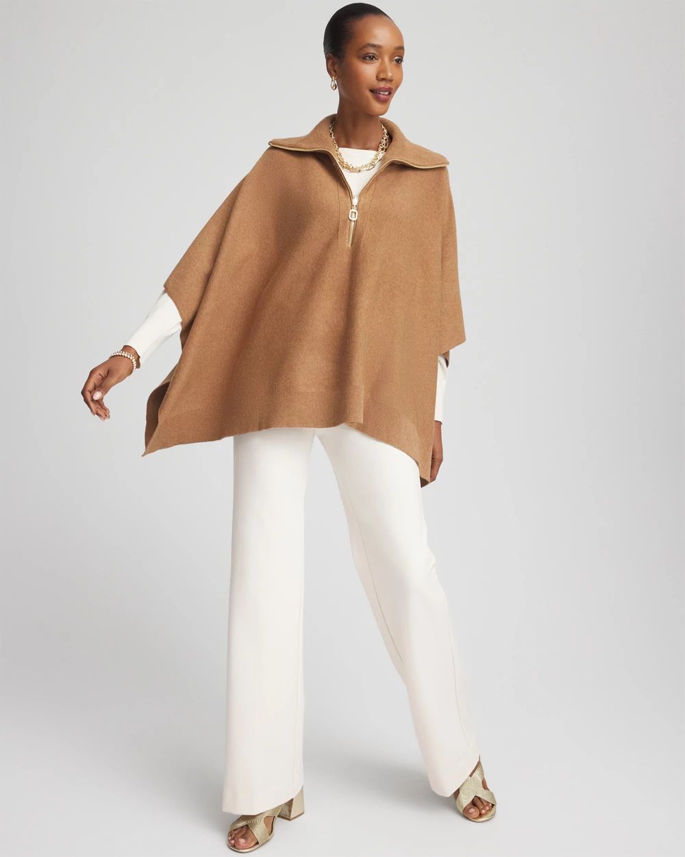 Cashmere-Blend Pullover Sweater Poncho click to view larger image.