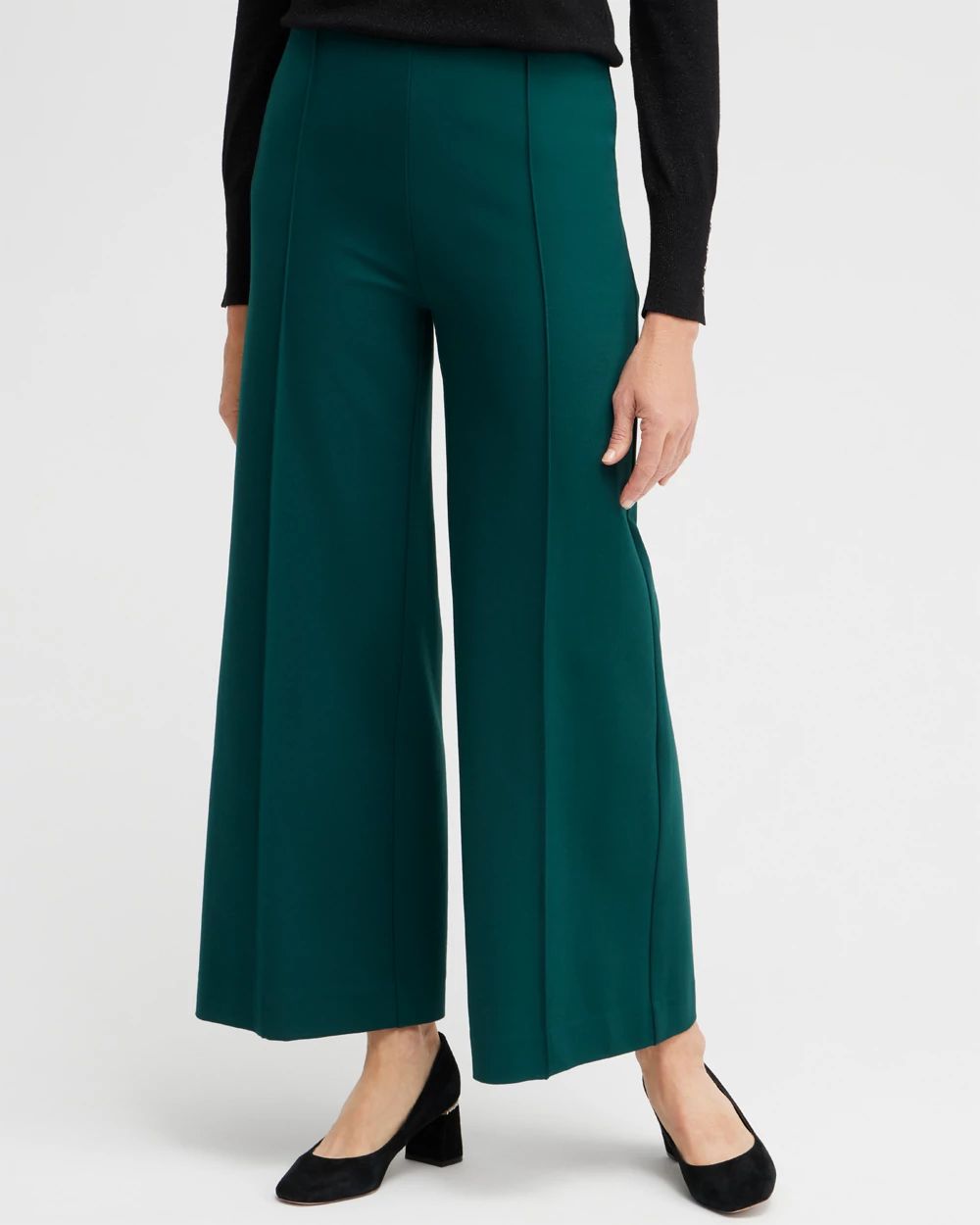 Ponte Pintuck Wide Leg Ankle Pants