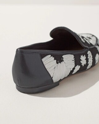 Black Floral Raffia Loafers