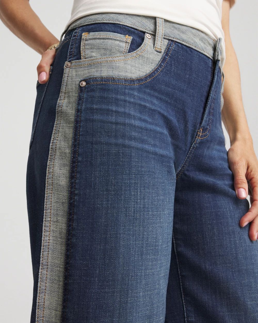 Girlfriend Cropped Colorblock Wide-Leg Jeans