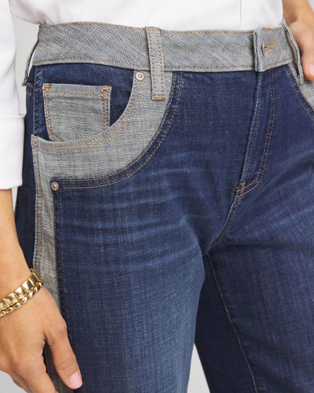 Girlfriend Cropped Colorblock Wide-Leg Jeans