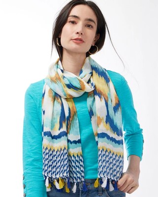 Navy Print Oblong Scarf