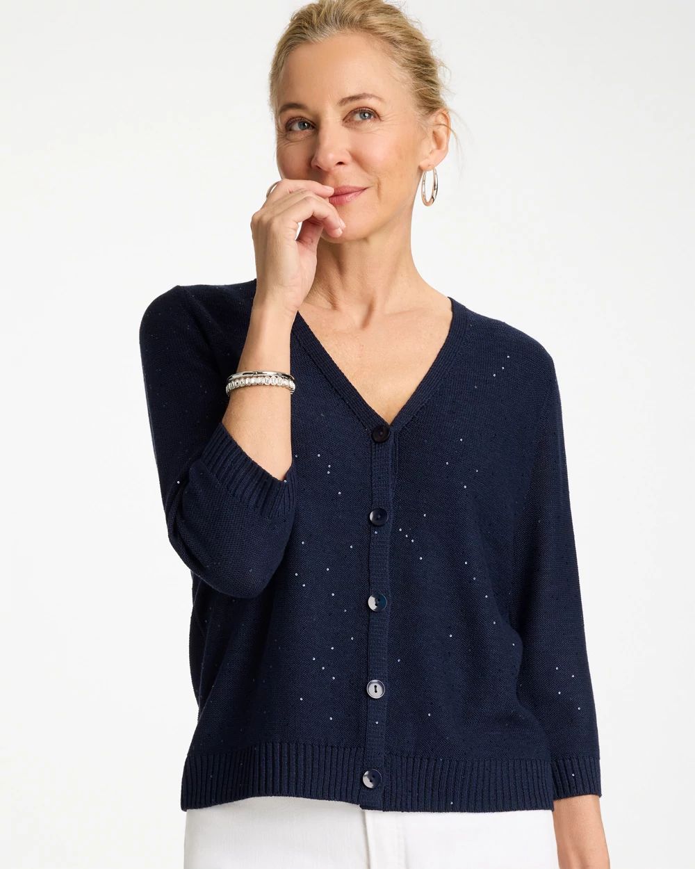 Stitchy Sequin V-Neck Cardigan