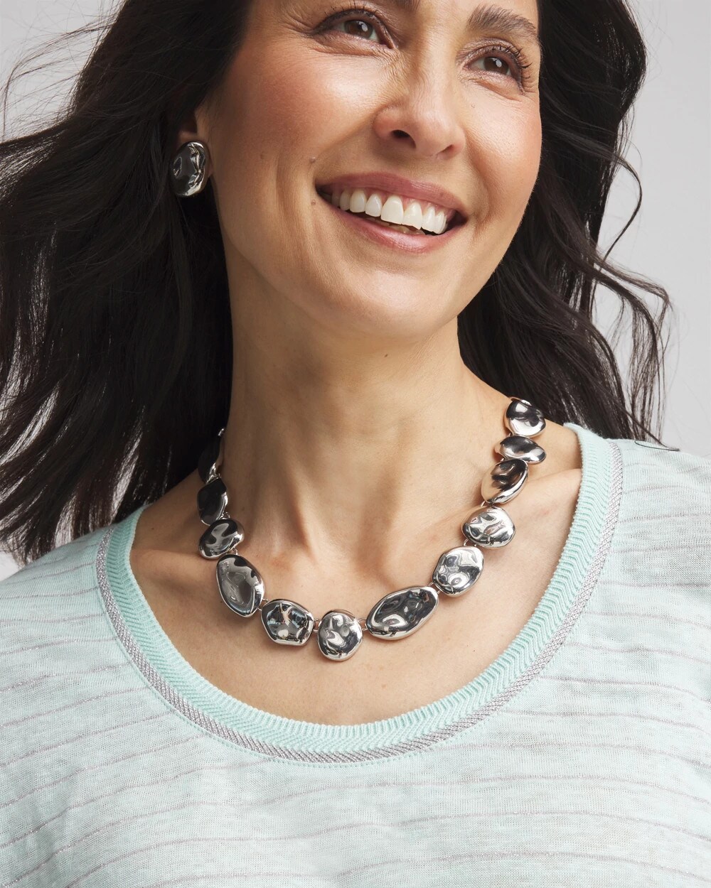 Silver-Tone Pebble Link Collar Necklace