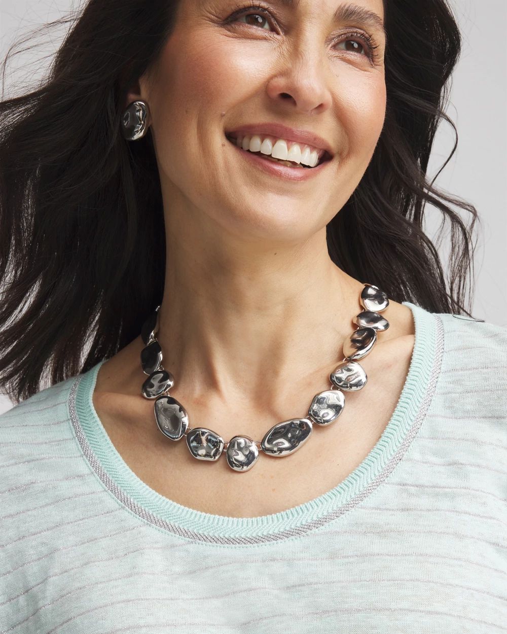 Silver-Tone Pebble Link Collar Necklace
