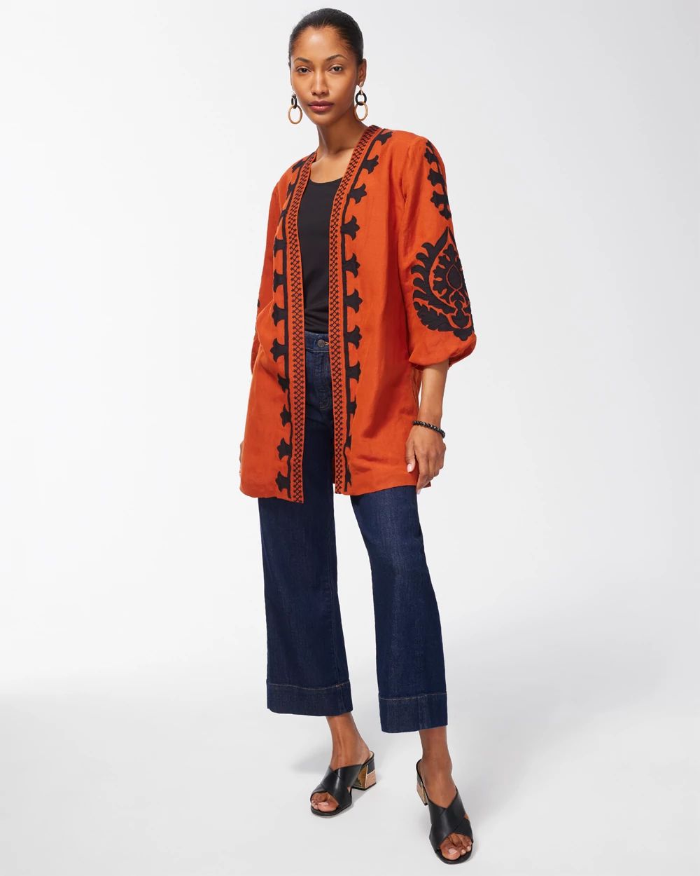 Linen Blend Applique Jacket