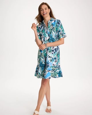 Floral Linen-Cotton Popover Dress