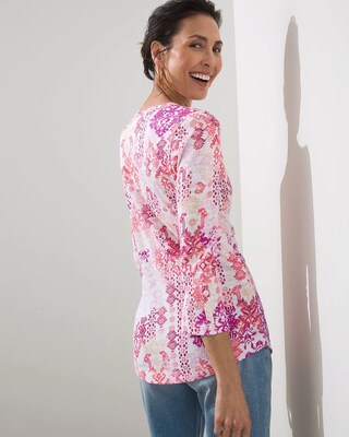 Ikat 3/4 Sleeve Rib Detail Slub Tee