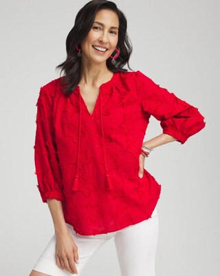 Embroidered Stars Peasant Top