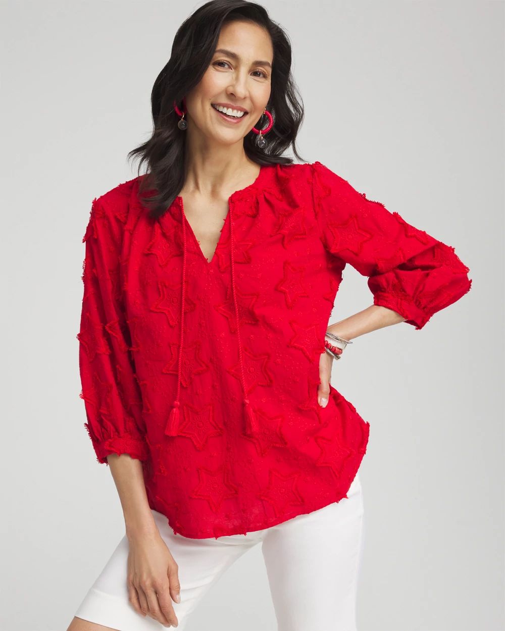Embroidered Stars Peasant Top