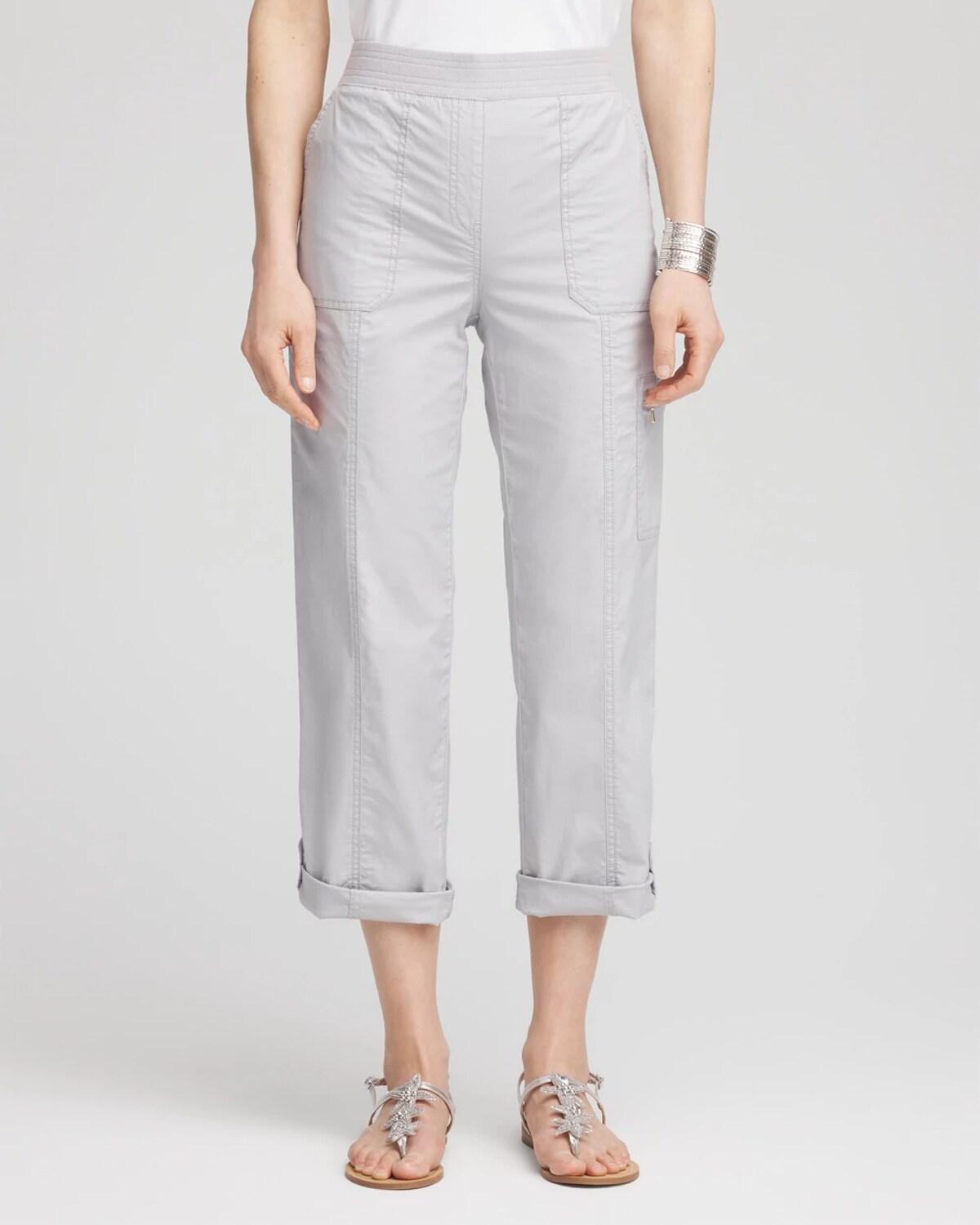 Chico's Poplin Cropped Pants In Denim In Gray