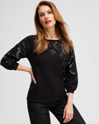 Sequin Floral Pullover Sweater