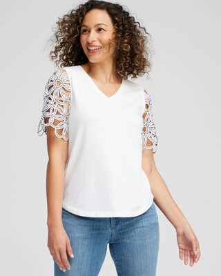 Floral Cutwork Sleeve Tee