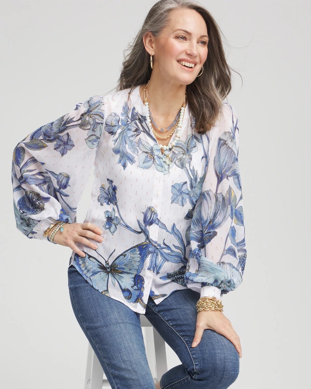 Butterfly Chiffon Split Neck Blouse