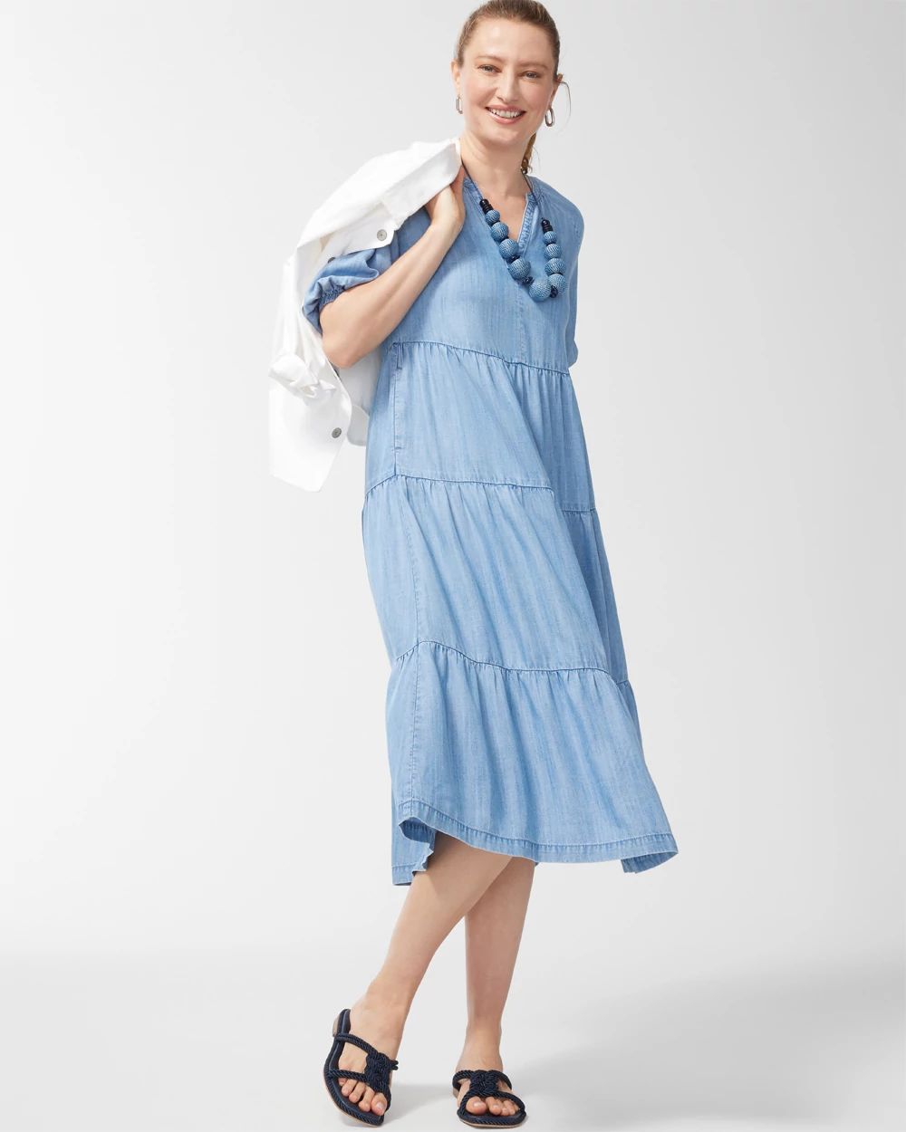 Tencel Puff Sleeve Tiered Dress