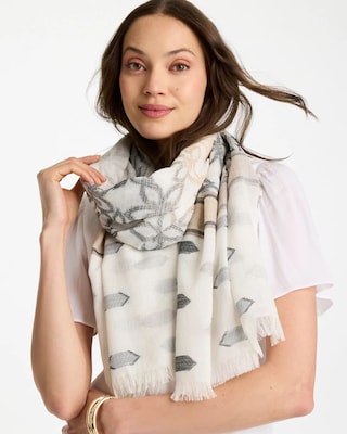 Neutral Paisley Polka Dot Oblong Scarf click to view larger image.