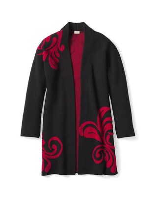 Red and Black Scroll-Detail Cardigan